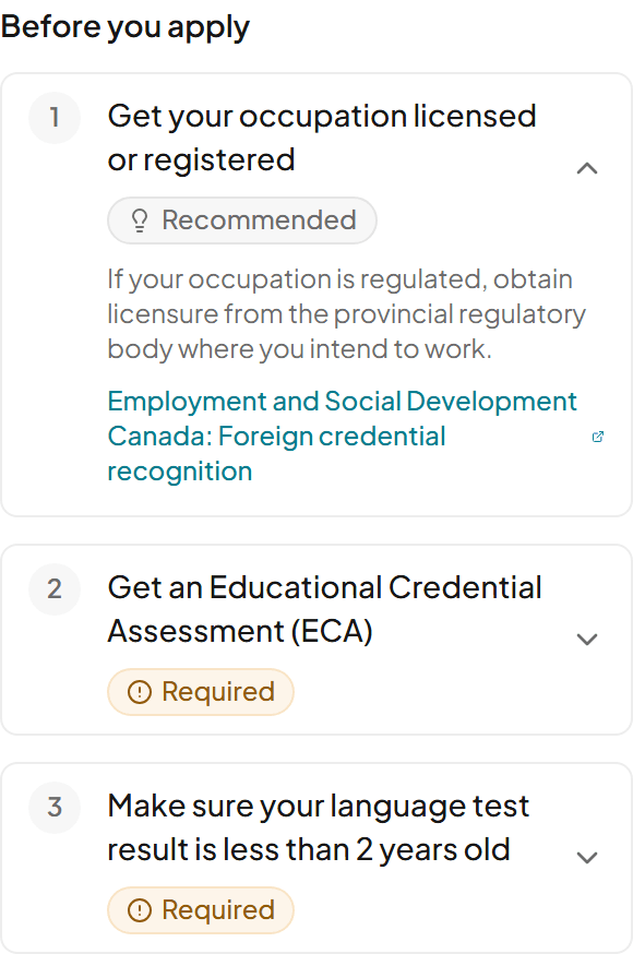 An action checklist from the example report, with the documents and steps for one pathway